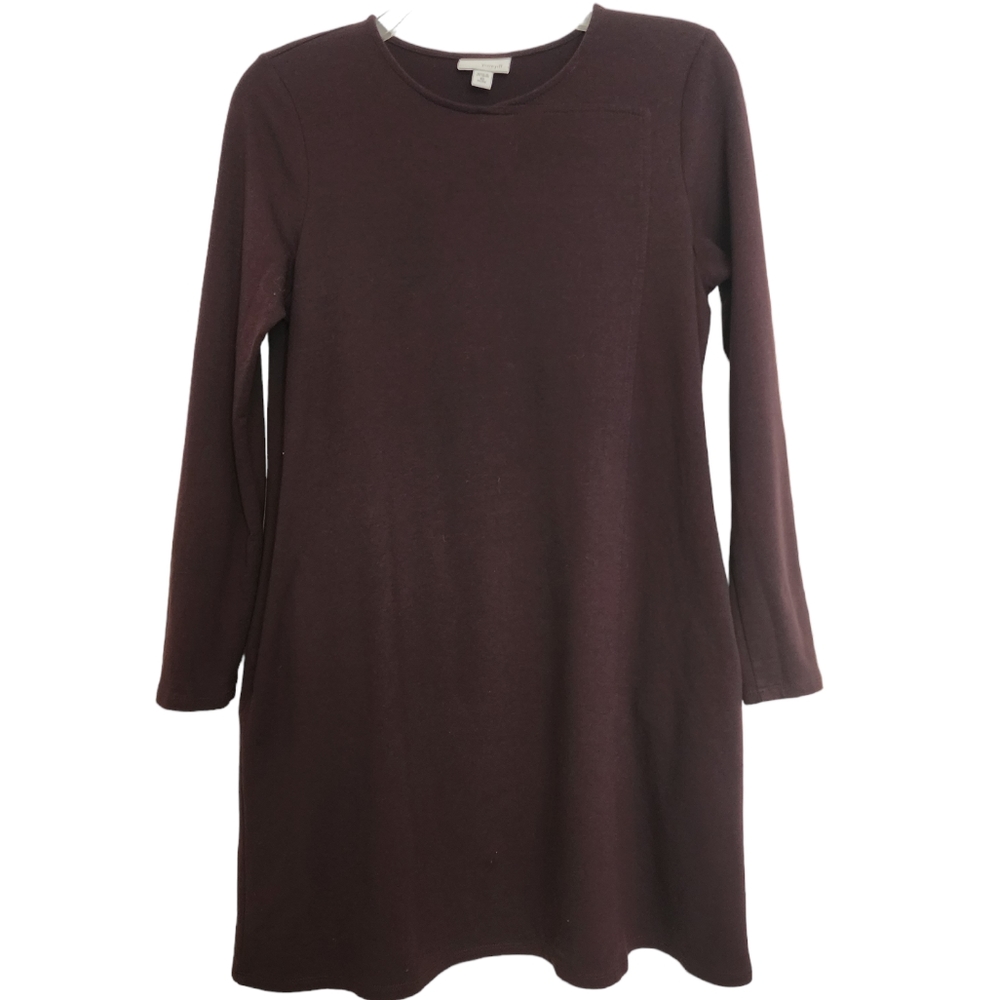 Purejill Brown long sleeve T-Shirt dress round neckline SZ XS
